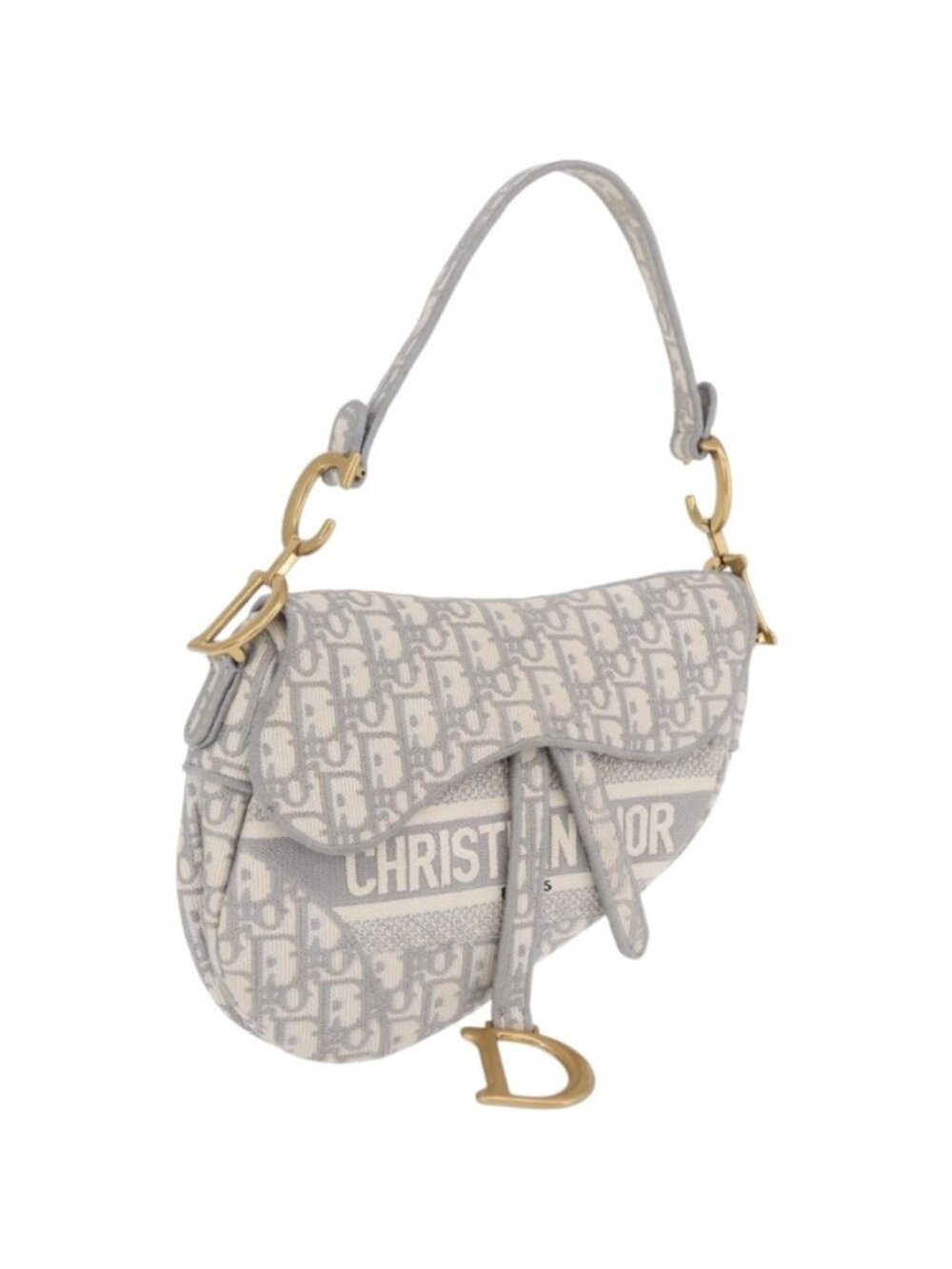 Christian Dior Trotter Canvas Saddle Oblique Bag Gray Gold